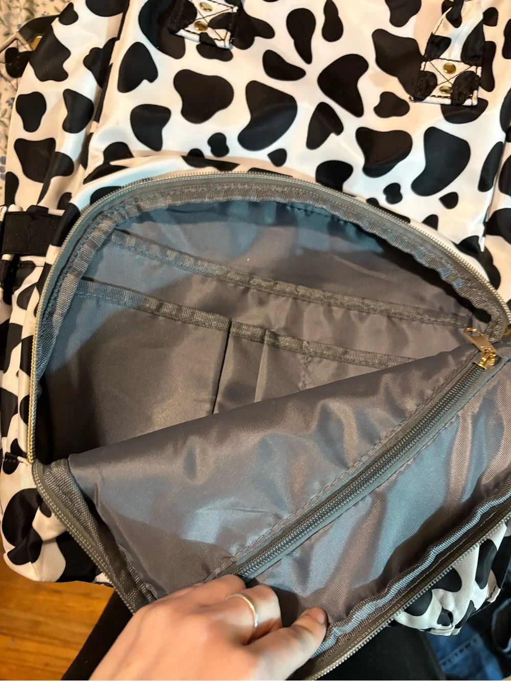 Black & White Cow Print Backpack Tote - Women Bags